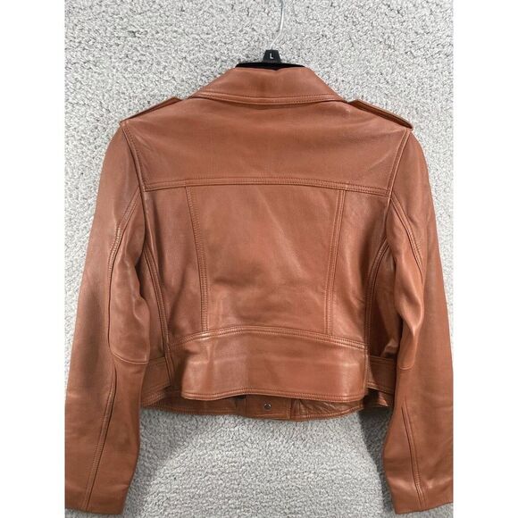 LTH JKt Mya Cropped Leather Biker Jacket Size Medium Brown - Picture 5 of 10
